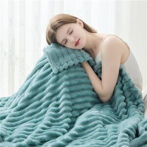 Super Soft Throw Blanket Mint Green Ribbed Premium Silky Flannel Fleece 50"x60"